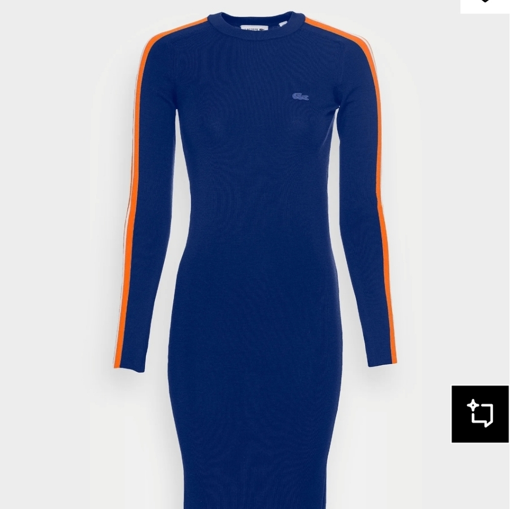 Lacoste Women's Long Sleeve Dress in Blue with Orange Stripes